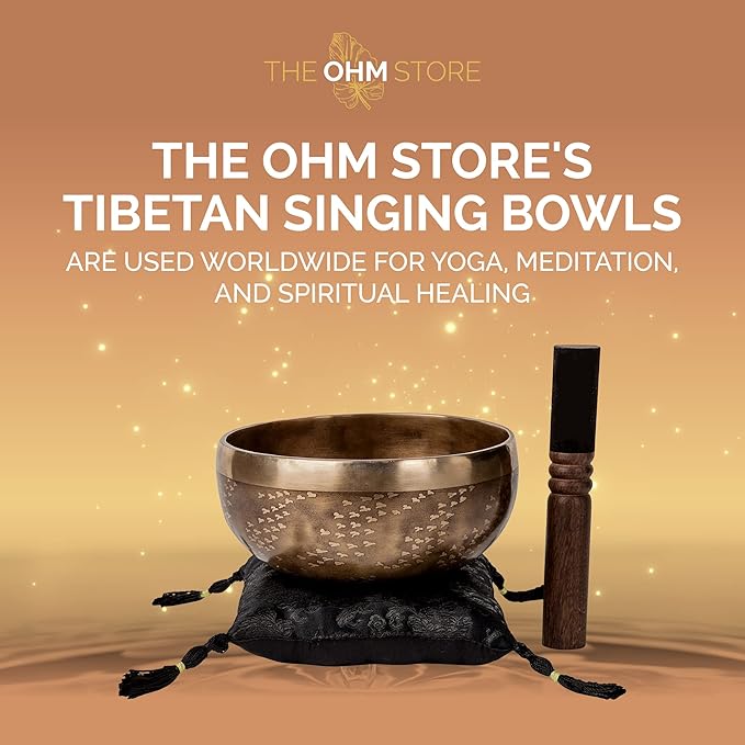 Ancient Design Large Tibetan Singing Bowl Set by Ohm Store — Relaxing Meditation Sound Bowl and Wooden Mallet Handcrafted in Nepal — Tree of Life Singing Bowl 6.7 Inch