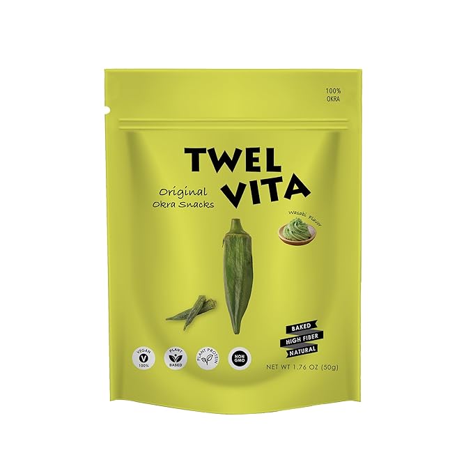TwelVita Wholesome Baked Wasabi Okra Crisps, Vegan Snacks, Clean Label, Non-GMO, Gluten-Free, 1.76 oz ea, Pack of 4