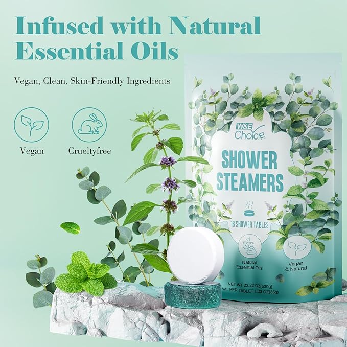 W&E Choice Shower Steamers Aromatherapy 18 Pcs- Shower Bombs Birthday Gifts for Women, Eucalyptus Mint Essential Oils for Daily Relaxation & Stress Relief, Gift for Women & Men, Mom, Teen