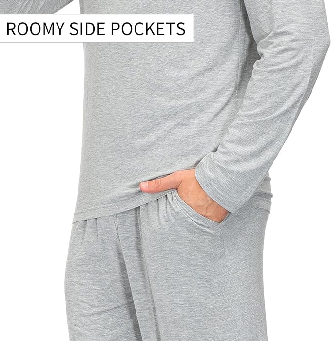 JINSHI Men's Pajama Sets Sleepwear Nightwear Lightweight Quick Dry Soft 2 Piece Long Sleeve Mens Loungewear Sets with Pocket