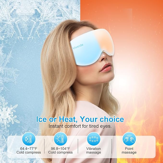 Eye Massager with Heat and Cooling Therapy, Vibration & Bluetooth Music – 4 Adjustable Modes for Eye Fatigue Relief and Relaxation – Rechargeable, Portable, 2400mAh Battery