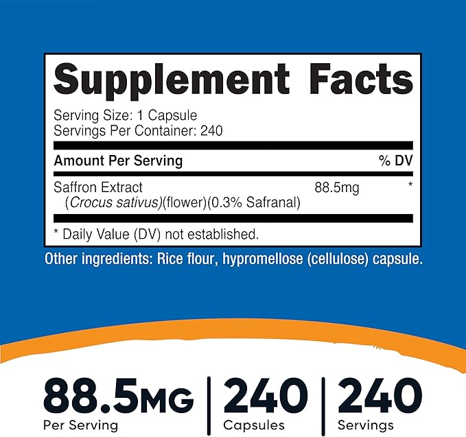 Nutricost Saffron Extract 88.5mg, 240 Capsules - Veggie Caps, Non-GMO, Gluten Free