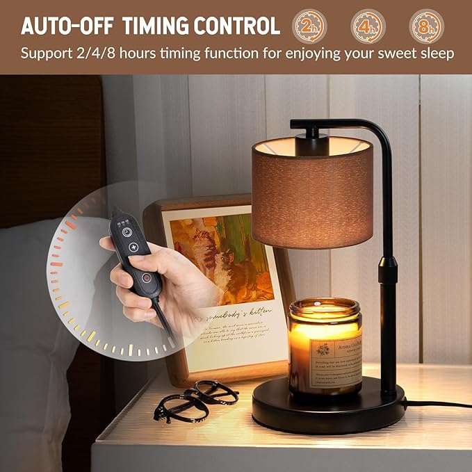 Candle Warmer Lamp with Timer, Dimmable Candle Wax Warmer with 2 Light Bulbs, Height Adjustable Electric Candle Light Scented Candles, Home Room Decor, Gifts for Women Mom