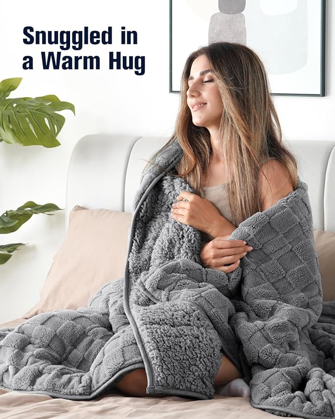 Kivik Dual Sided Weighted Blankets for Adults, Buttery Soft Stylish Checkered Heavy Blankets for Couch Sofa Bed - Ultra-Fluffy Fabric Brings Cloud-Like Comfort (60"x80", Grey, 20 Pounds)