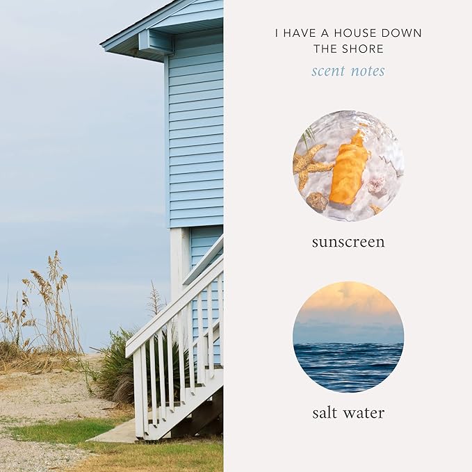 Literie NJ Inspired Scented Candle: I Have a House Down The Shore - Sunscreen & Saltwater Scented, 9oz, 50 Hour Burn, Vegan Soy & Coconut Blend Candle for Home Decor, Gift for Women & Men