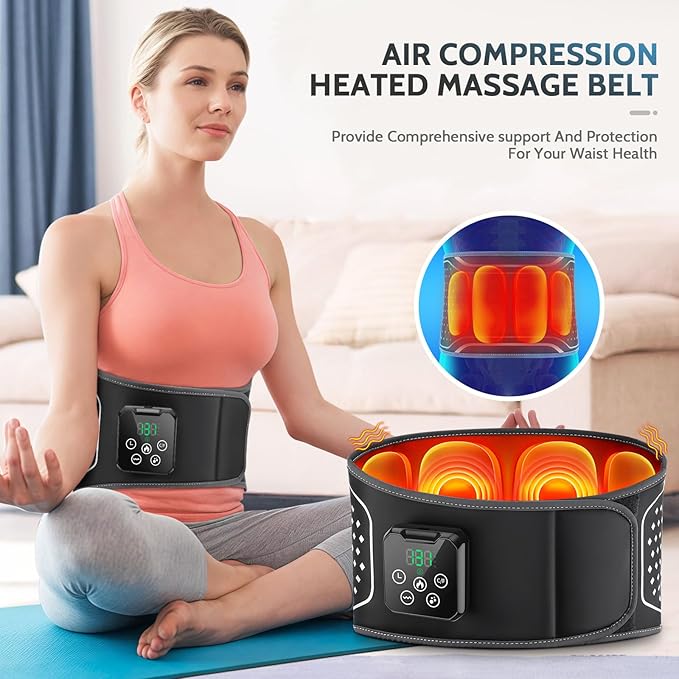 Cordless Heated Lower Back Massager,Heating Pad for Pain Relief,Inflatable Lumbar Belt Massager with 3 Vibration and 4 Heat,3 Airbag,Deep Tissue Air Compression & Vibration Therapy,Gifts for Men Women