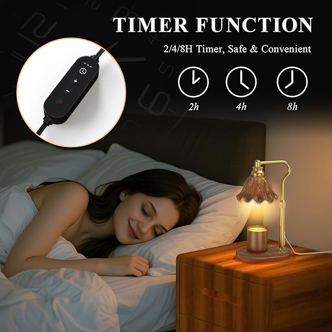 Candle Warmer Lamp with Adjustable Height - Flameless 4-Level Dimmable Wax Warmer, Timer Function & Stylish Design in Multiple Colors(Brown)