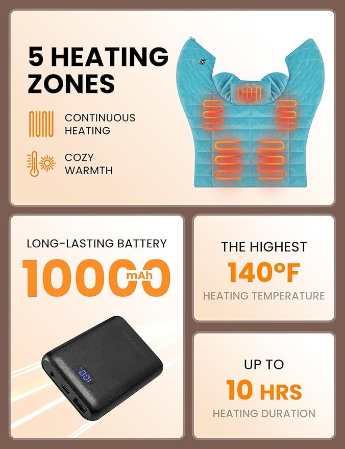 HENNCHEE Heating Pad for Neck and Shoulders and Back Pain Relief, Battery Wireless Heated Wrap Weighted Neck Warmer Blue