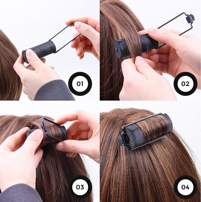 DONNA Silky Sastin Foam Roller 7/8"(D) MEDIUM 10PCS Hair Curlers with Clips for Heatless Hairdressing and Styling - BLACK