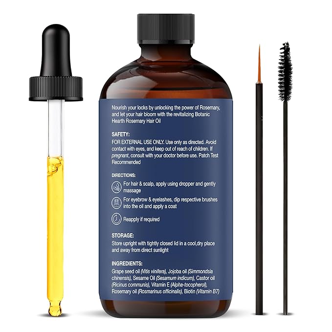 Botanic Hearth 100% Pure Rosemary Oil For Hair Growth Infused With Biotin, Jojoba & Castor Oil | Hair Oil Repairs Dry Damaged Hair, Strengthening, Healthier - Hair Tonic, 2.0 fl oz