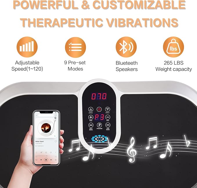 Vibration Plate Exercise Machine, Whole Body Workout Vibration Plates for Lymphatic Drainage with Bluetooth ,120 Adjustable Speeds Vibrate Stand Shake Board Machine for Weights Loss(Silver)
