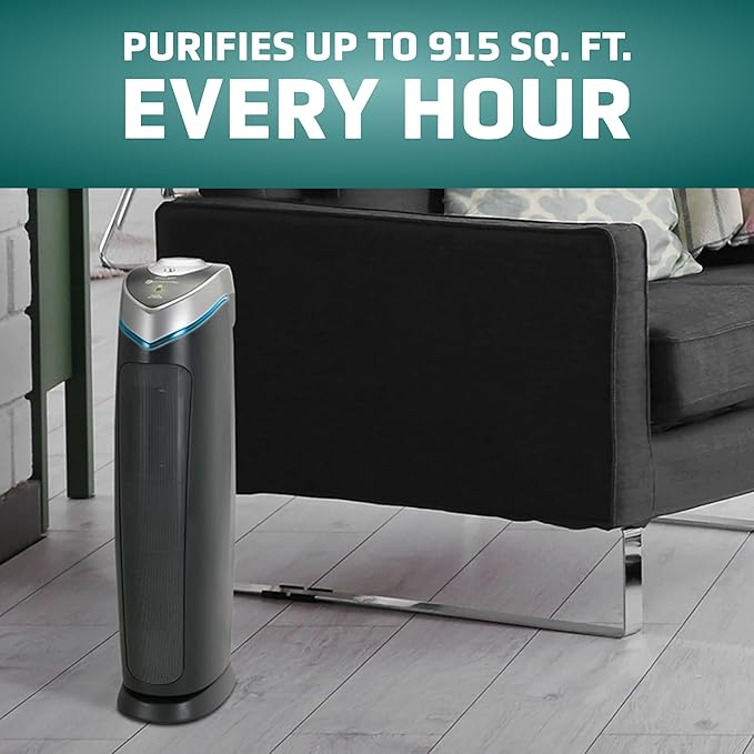 GermGuardian 3-In-1 HEPA Air Purifier for Home, Large Rooms Up To 915 Sq. Ft. with HEPA Air Filter, UV-C Light & Odor Reduction, AC5000E, 28" Tower, Gray