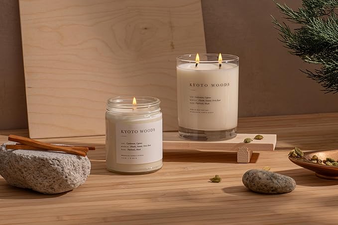 Brooklyn Candle Studio Kyoto Woods 2 Wick Candle – Luxury Scented Candle with Cypress, Hinoki & Santal – Vegan Soy Wax, Hand-Poured in The USA – 70-Hour Burn Time, 13oz