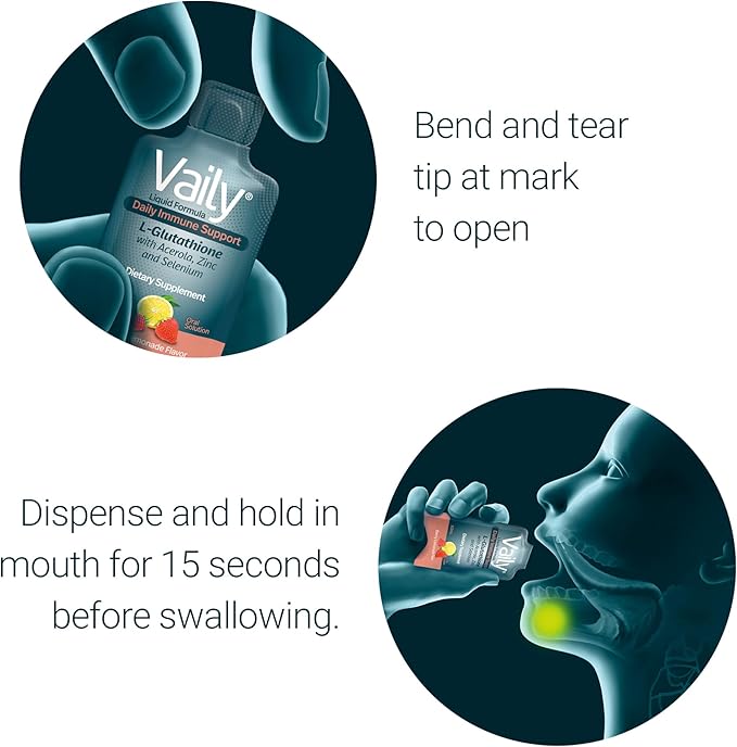 Vaily Immune Support Supplement for Adults - Liquid Glutathione Supplement 860 mg w/Acerola Vitamin C Zinc & Selenium - High Potency Antioxidant, Skin Health, Detox Every Day - 30 Single-dose Vials