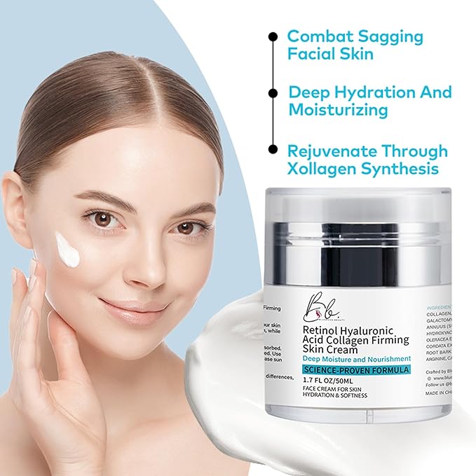 Retinol Moisturizer for Face – Anti Aging Cream with Hyaluronic Acid & Collagen – Deep Hydration, Firming & Wrinkle Reduction – 1.7 fl oz
