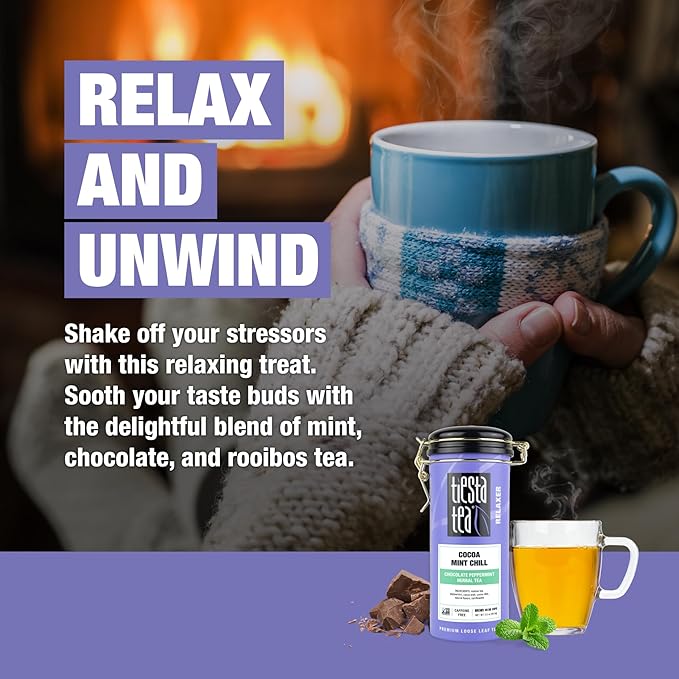 Tiesta Tea - Cocoa Mint Chill Loose Leaf Tea, Chocolate Peppermint Herbal Rooibos Blend, Non-Caffeinated, Brew Hot or Iced, Refillable Tin, Makes Up to 50 Cups, 3 Ounce