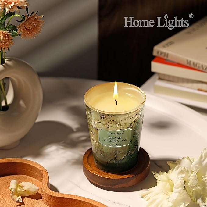 HomeLights Balsam Cedarwood Scented Candles | 6.7oz Soy Candles Industrial Chic Large Candle Jars | Ideal Candle Gifts for Events, Home Decor Stress, Relief & Relaxation