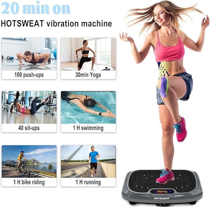 HOTSWEAT Vibration Plate Exercise Machine for Lymphatic Drainage, Power Plate Vibrating Platform, Shaker for Weight Loss, Exercise Board with 120 Levels for Home Gym