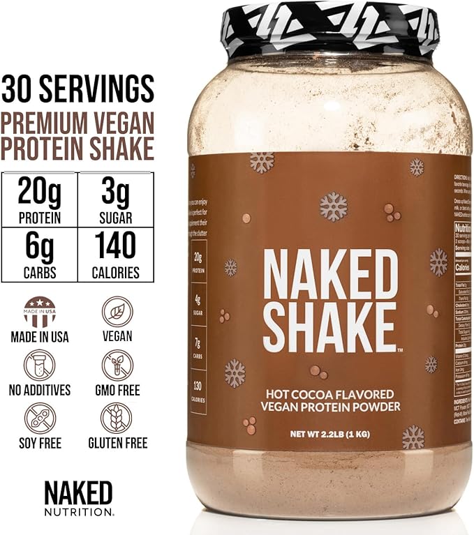 NAKED Shake - Hot Cocoa Protein Shake - Plant Based Protein Powder with Mct Oil - Gluten-Free, Soy-Free, No Gmos Or Artificial Sweeteners - 30 Servings