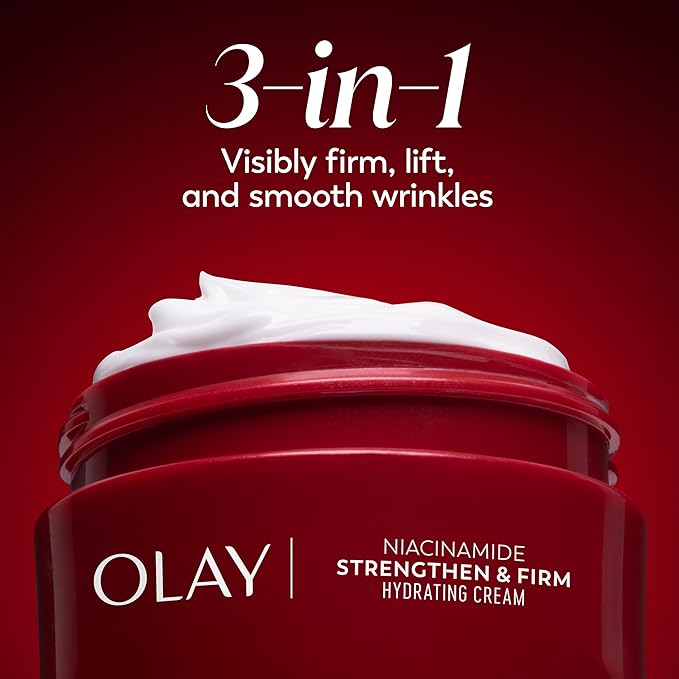 Olay Niacinamide Face Moisturizer, Strong & Firm Cream for Women, Anti-Aging, Anti-Wrinkle, Firming Skin Care, Evens, Hydrates to Repair Barrier, Recyclable Sustainable Eco Jar, Non-Greasy, 2 oz