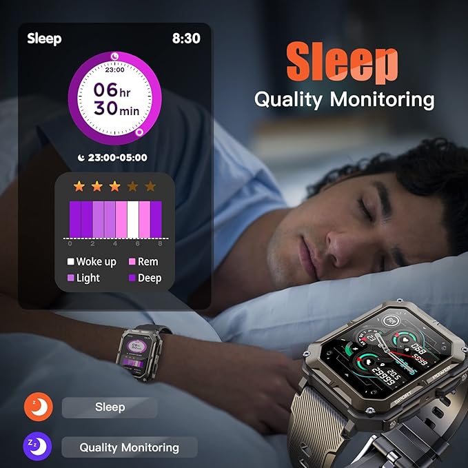 Military Rugged Smartwatch for Men,Sport Watch with Answer/Make Call IP68 1.83 inch Fitness Tracker Pedometer SpO2 for Outdoor Enthusiasts