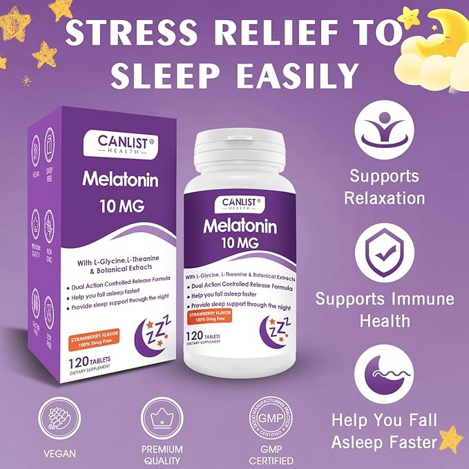 Extra Strength Melatonin 10mg Tablets, Sleep Support, Fall Asleep Faster, Non-Habit Forming Sleep Aids for Adults, Sleep Cycle Regulation, Vegan, Non-GMO & Gluten-Free, 120 Tablets