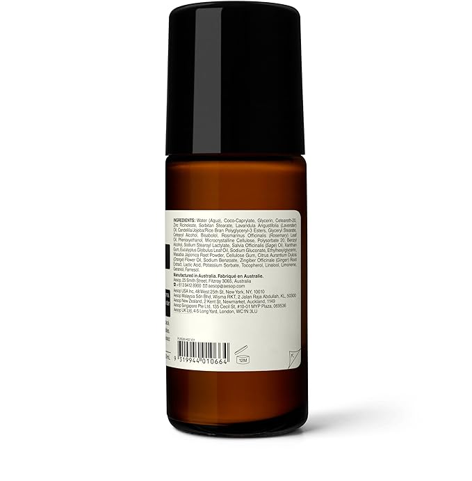 Aesop Herbal Deodorant Roll on | Alcohol & Aluminum Free | Reduces + Masks Underarm Odor | Sage Leaf, Zinc Ricinoleate, Wasabi Extract | 1.7 oz / 50mL