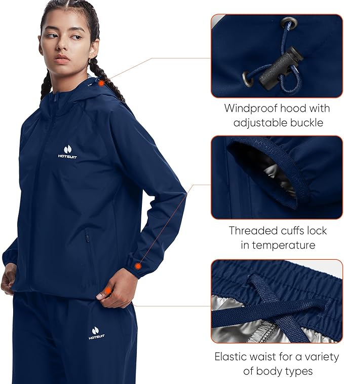 HOTSUIT Sauna Suit for Women Weight Loss Machine Washable Sweat Sauna Jacket Pants Anti Rip Sweat Suit for Gym Workout