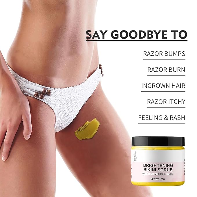 Bikini Area Exfoliator Exfoliating Body Scrub Turmeric Scrubs Kojic Bump Eraser KP Body Exfoliant Ingrown Hair Treatment Body Scrubs for Inner Thighs Bikini Line Intimate Area Armpit 5.29OZ