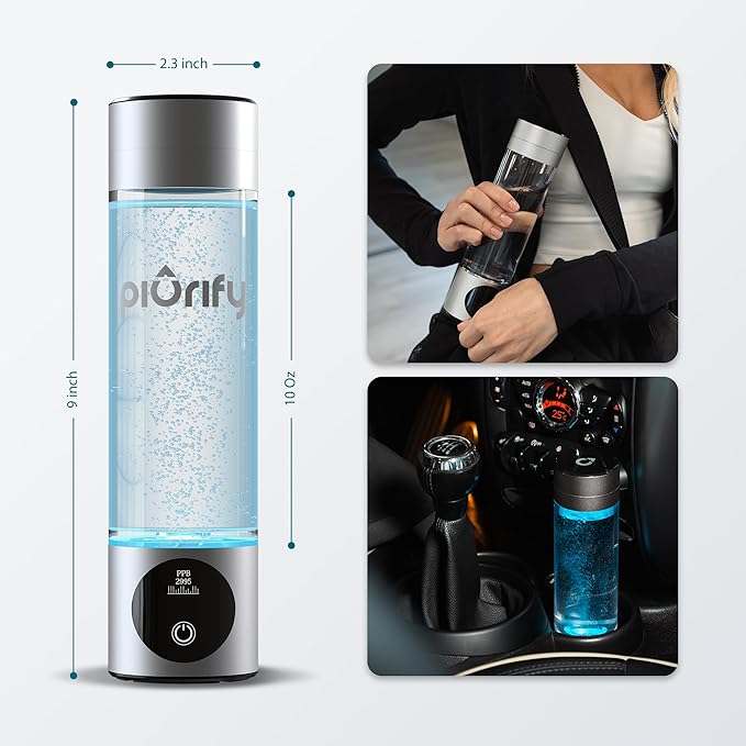Hydrogen Water Bottle Generator - Up to 4100+ PPB Concentration - SPE/PEM Technology - Certified H2 Generator - Portable Athletic Performance & Hydration System - 6-Hour Hydrogen Retention