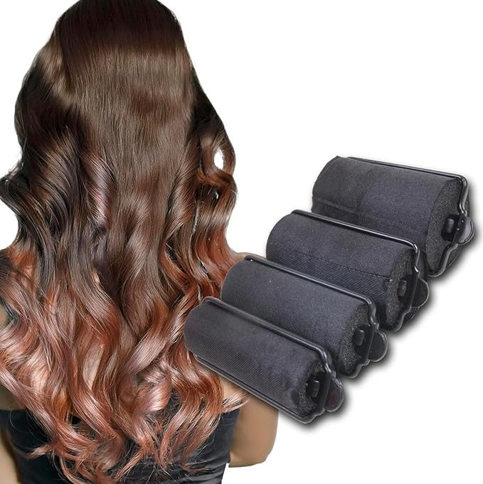 DONNA Foam Hair Roller 8PCS, Silky Sastin 1"(D) LARGE Rollers for Heatless Hairdressing Styling, Hair Curlers and Clips, Black