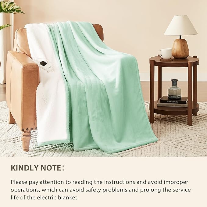 Homemate Electric Heated Blanket Full Size - 72"x84" Heating Blanket Full Size 1/2/4/6/8 Hours Auto-Off 10 Heat Level Over-Heat Protection Flannel Sherpa ETL Certification