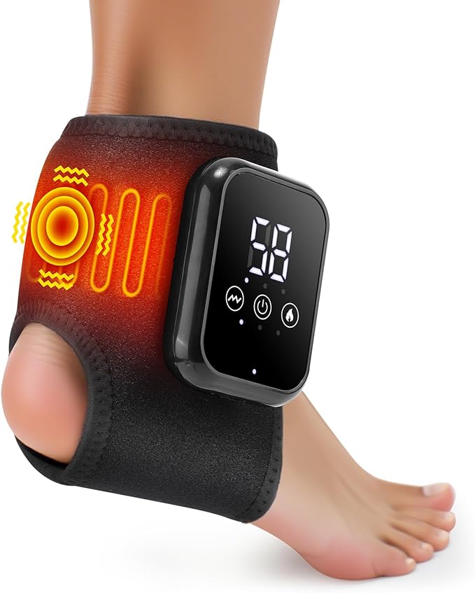 Ankle Massager for Pain Relief, Heating Pad for Ankle and Foot with 2000mAh Rechargeable, Thermal Wrap for Achilles Tendon, Plantar Fasciitis Foot Massager - Gifts for Women Men