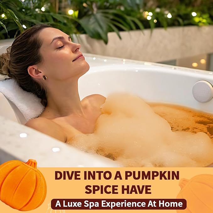 Pumpkin Spice Bath Bombs Gifts for Women&Men-Halloween Boo Spooky Basket Stuffers Giftable Packaging, Natural Organic Relaxing, Vanilla/Coffee/Cinnamon/Nutneg Scent, Pumpkin Shaped Fall Gifts