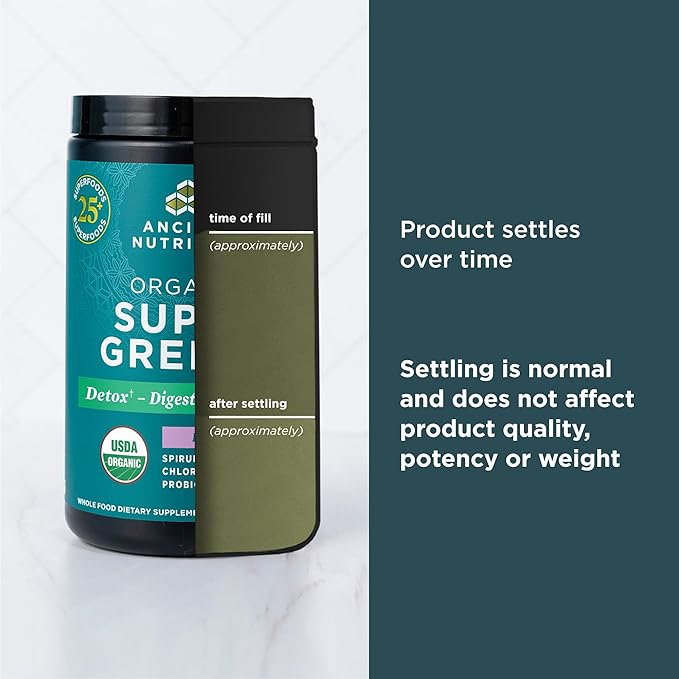 Ancient Nutrition SuperGreens Powder with Probiotics, Organic Watermelon Flavor Greens, Made from Real Fruits, Vegetables and Herbs, for Digestive and Energy Support, 25 Servings, 8.82oz