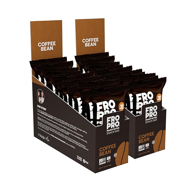 FROPRO Plant Protein Snack Bars - Plant Based Protein Bars, All-Natural, Gluten, Dairy, & Soy Free, High Protein Bars with Low Calories | Coffee, 24 Pack