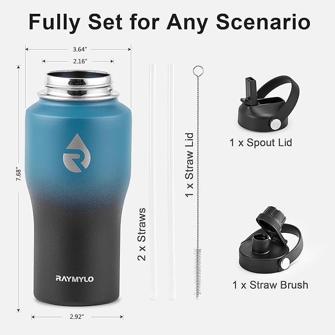 18 oz Insulated Water Bottle with Straw fit in Car Cup Holder, Triple Wall Vacuum Stainless Steel(Cold 48 hrs, Hot 24 hrs), Leakproof & Non-BPA, Hydro Travel Flask with Straw and Spout Lid