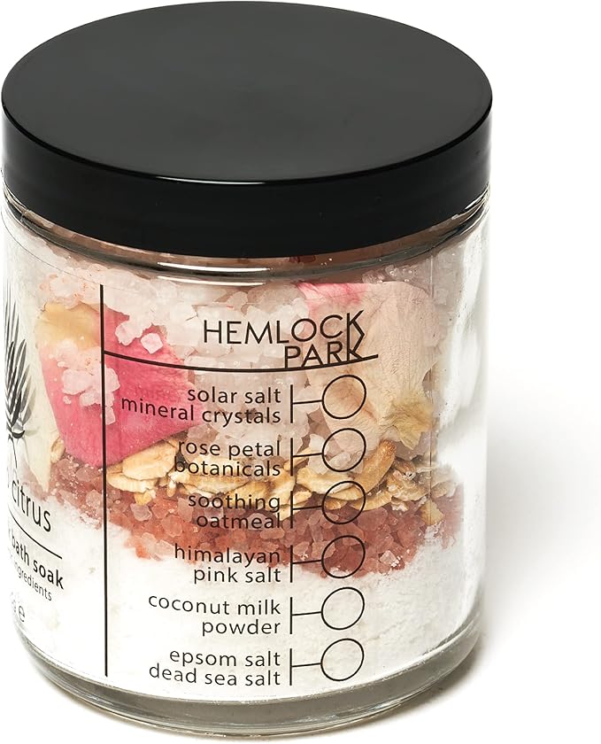 Hemlock Park Coconut Milk Bath Soak | Organic Coconut Milk, Botanicals, Dead Sea Salt, Epsom Salt, and Himalayan Pink Mineral Salt | 9.5 oz Jar