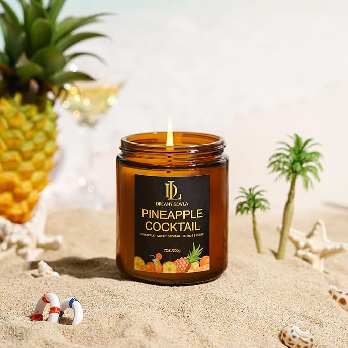 Pineapple Cocktail Candles, 7oz Pineapple Cocktail Scented Candle, Natural Soy Candles for Home Scented, Long Lasting with 50 Hour Burn Time, Gifts for Men Women
