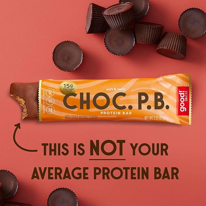 good! Snacks Chocolate Peanut Butter Vegan Protein Bar, Soy & Gluten Free, Plant Based, Low Sugar, 15g Clean Protein, Natural Healthy Snack, Kosher Friendly, For Athletes & Active Lifestyles, 12 Bars