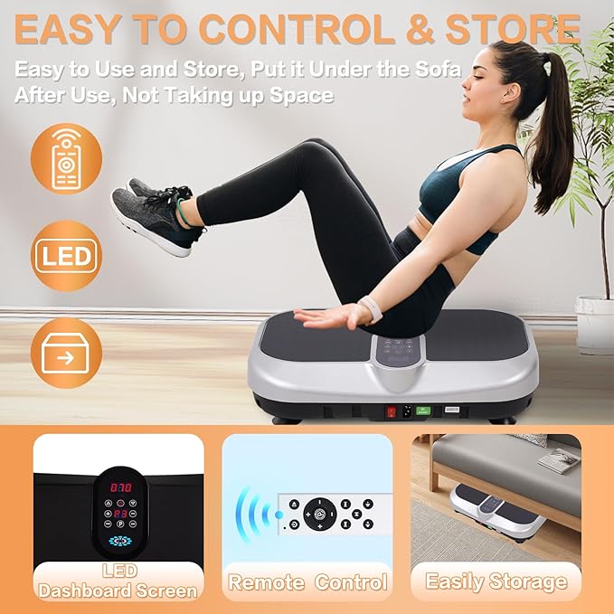 Vibration Plate Exercise Machine, Whole Body Workout Vibration Plates for Lymphatic Drainage with Bluetooth ,120 Adjustable Speeds Vibrate Stand Shake Board Machine for Weights Loss(Silver)