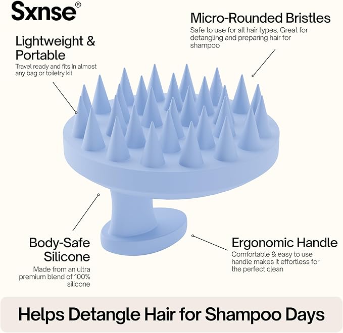 SXNSE - Revive Silicone Scalp Massager, Arctic - Manual Hair & Scalp Scrubber for Dandruff, Buildup, Itch, & Hair Growth - Soft Exfoliating Silicone Bristles for Wet & Dry Hair, Flake-Free Finish