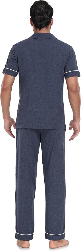 COLORFULLEAF Men's 100% Cotton Pajamas Set Button Down Sleepwear Short Sleeve and Long Pants Pjs