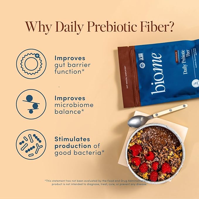 Daily Prebiotic Fiber Powder Chocolate - 7g Per Serving - Soluble & Insoluble Fiber Supplement Powder for Women & Men - Digestive Health & Gut Health - GLP-1 Friendly, Sugar Free - 30 Servings