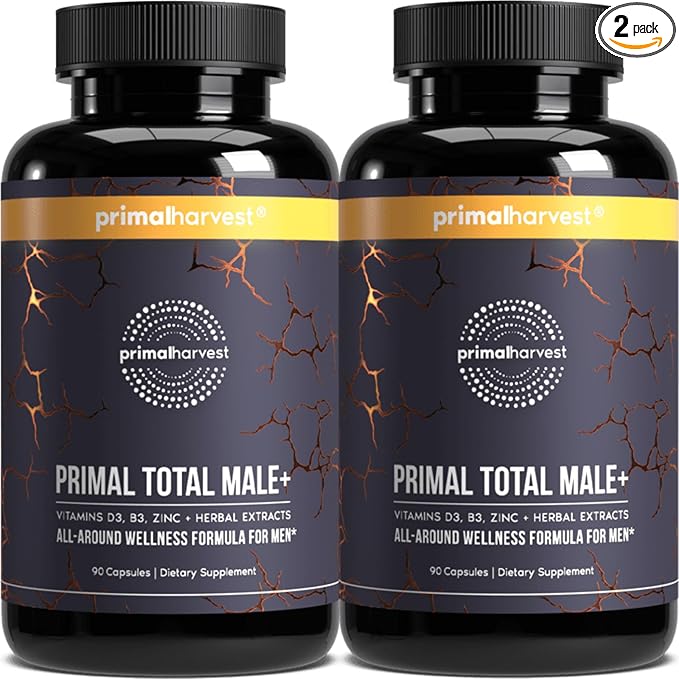 Primal Harvest Total Male+ Multivitamin for Men with Essential Vitamins, Minerals and Herbal Support for Energy, Vitality, Immune Health and Performance