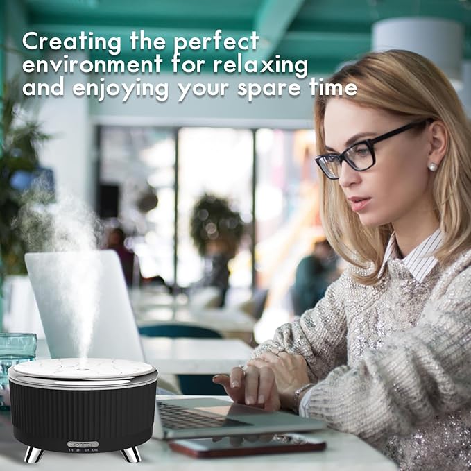 Diffusers for Essential Oils Large Room, 500ml Aromatherapy Diffuser Cool Mist Humidifier with Remote Control,7 Colors Lights & 3 Mist Mode Waterless Auto Off for Women Office Home Black Sliver