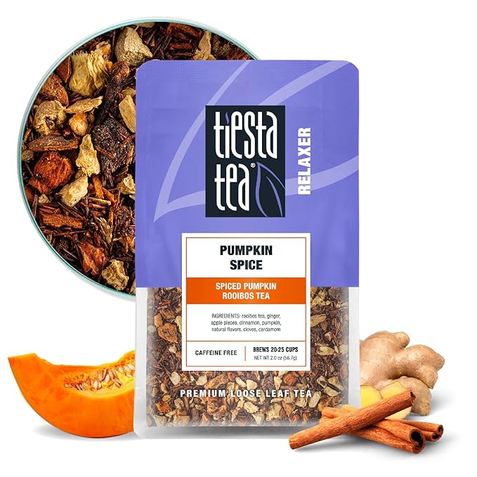 Tiesta Tea - Pumpkin Spice Rooibos Loose Leaf Tea, Premium Caffeine-Free Herbal Infusion, Reseable Pouch, Brew Hot or Iced, Makes up to 25 Cups, 2 Ounce