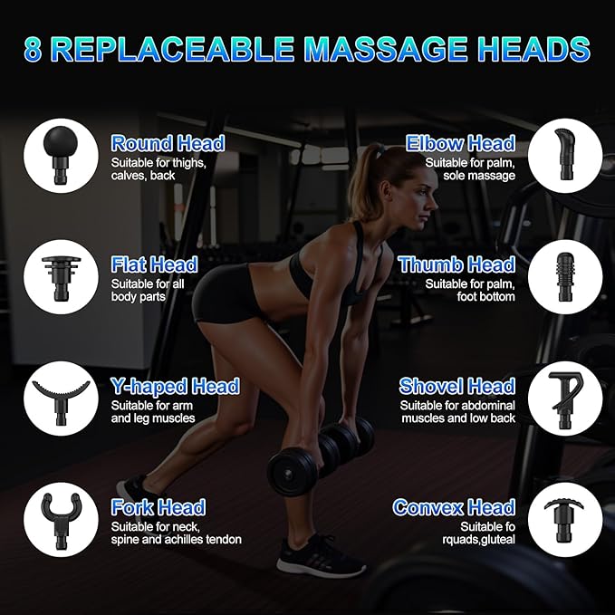 Massage Gun,Deep Tissue Massage Gun for Athletes for Pain Relief, Electric Muscle Percussion Massager with 12 Speed Levels 8 Heads