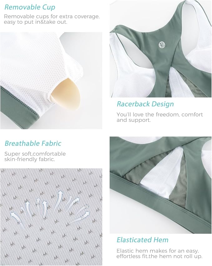 RUNNING GIRL High Impact Sports Bras for Women,Racerback Running Bra Workout Crop Tank Tops Longline Sports Bra Push up