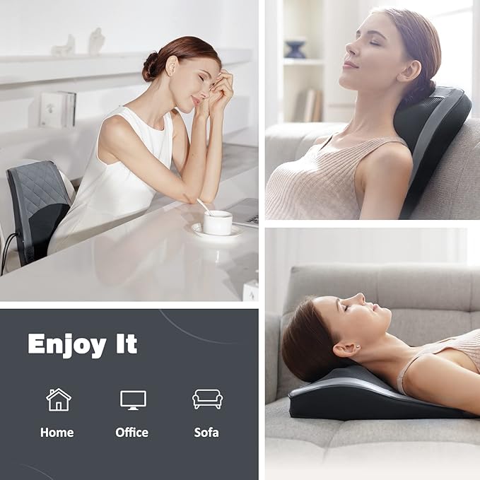 Back Massager with Heat, Massagers for Neck and Back, 3D Deep Tissue Kneading Massage Pillow for Neck, Shoulder, Leg Pain Relief, Gifts for Men Women Mom Dad, Relax at Home Office and Car - Dark Gray